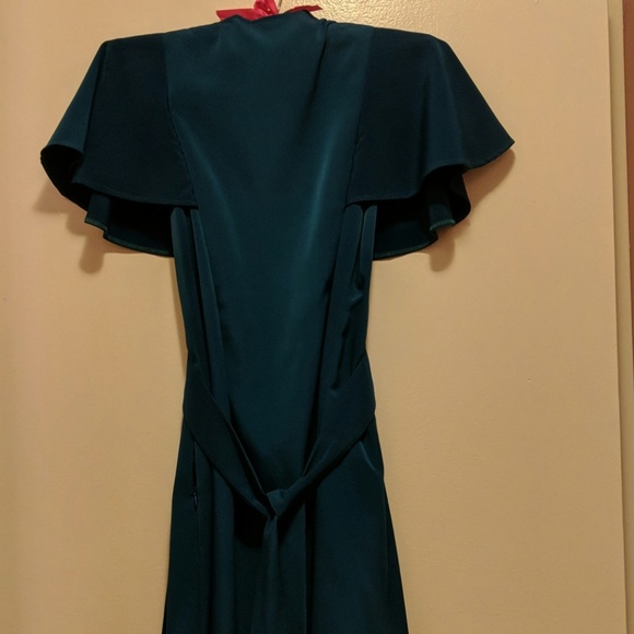 Designer hand made teal dress knee length a-line - Picture 3 of 4